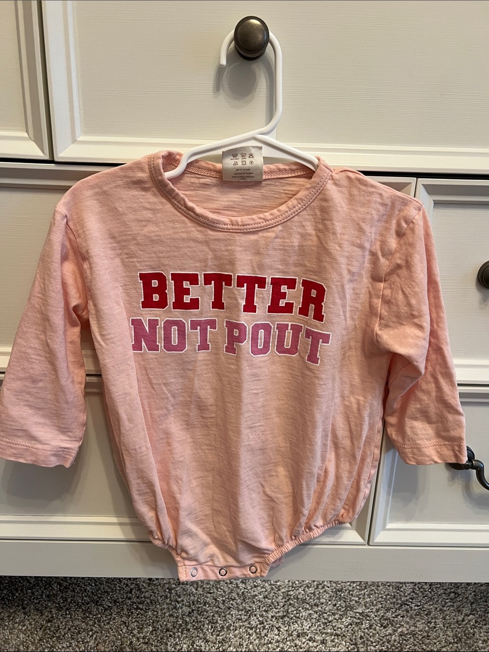 Girls' Light Pink Long-Sleeve One-Piece with 'Better Not Pout' Graphic